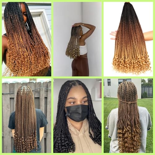 Goddess Box Braids Crochet Hair with Curly Ends 24inch Long Crochet Braids for Black Women Pre Looped 8 Packs Bohemian Style Goddess Box Braid Hair Extensions (1B/30/27)