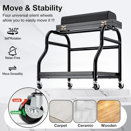 Udefineit Foot Bath Trolley, Beauty Salon Nail Foot Spa Esthetician Trolley Cart, Portable Pedicure Cart for Footrest Manicure Massage Station with Comfortable Cushion Footrest Stool for Spa Home Use