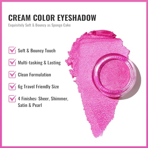 Oulac Hot Pink Cream Eyeshadow also for Highlighter Highly Pigmented Eye Shadow Waterproof&Long Lasting with Moisturizing Formula Blendable Shimmer Eye Make-up,Vegan & Cruelty-Free, 6g, 09