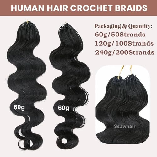 Body Wave Crochet Human Hair Knotless Pre-Separated Braid Virgin Human Hair With String Pre-Looped Reusable Feather Crochet Hair Extensions 18Inch 120g 100Strands