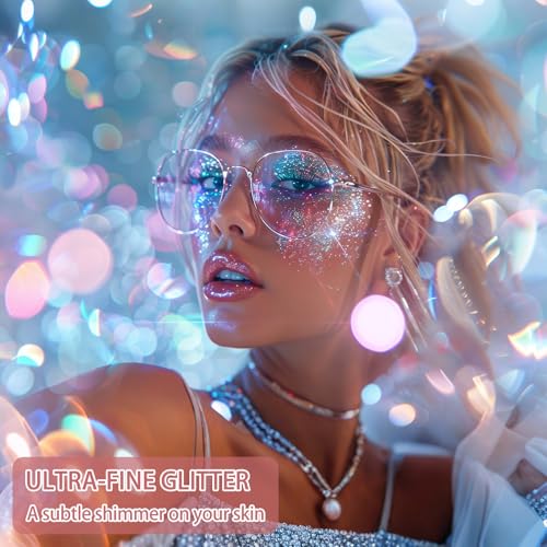 Etercycle Body Glitter Spray, Silver Hair Glitter Shimmer Sparkle Powder, Extra Fine Face Body Shimmer Cosmetic Glitter Makeup for Rave Clothes Nail Art Easter Halloween Crafts