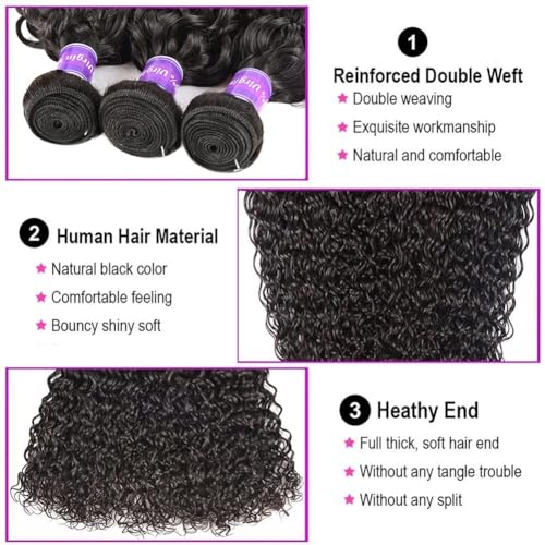 12A Grade Water Wave 3 Bundles Water Curly 3 Bundles Human Hair 24 26 28 Inch 100% Unprocessed Brazilian Virgin Human Hair Bundles Natural Black