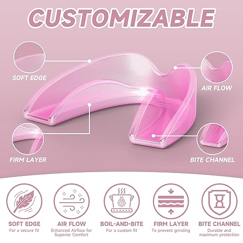 4 Pack Pink Kids Mouth Guard for Teeth Grinding,Comfortable Night Guard,Moldable Child Bite Guard for Clenching Teeth, Mouthguard for Kids
