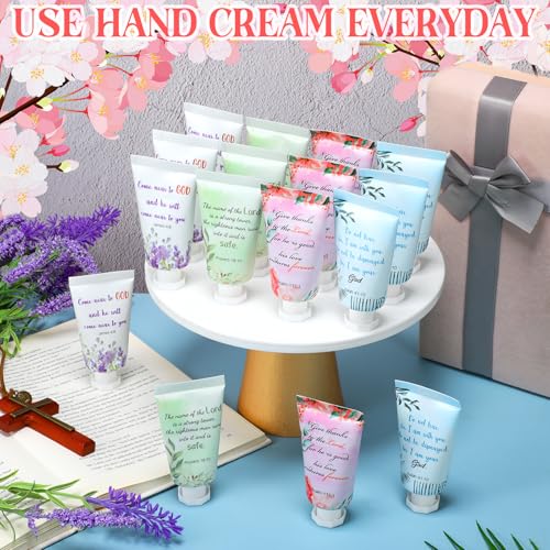 Landhoow 24 Pack Christian Hand Cream Bulk for Women Breast Cancer Accessories Bible Travel Hand Lotion Set Religious Back to School Bible Verse Gift for Church VBS School Teacher Wedding Homeless