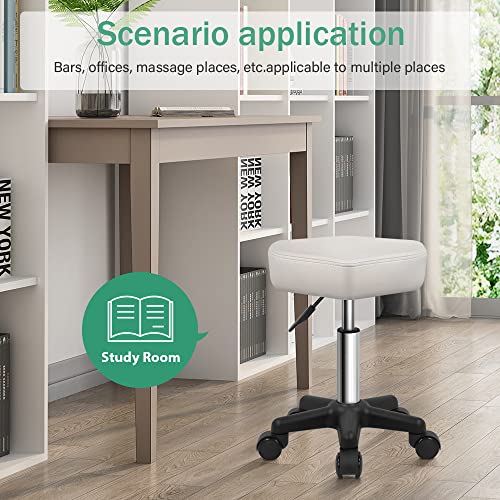 FURWOO Hexagon Rolling Stool Height Adjustable Stool with Wheels for Spa Salon Massage White
