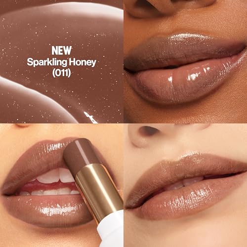 REVLON Super Lustrous Glass Shine Balm, Hydrating Tinted Lip Balm with Hyaluronic Acid, Aloe & Rose Quartz, Light Brown Lipstick, 011 Sparkling Honey, 0.11 oz