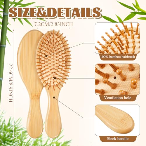 Weysat 12 Pcs Bamboo Hair Brushes Bulk Natural Wooden Paddle Brush Lightweight Massage Scalp Hair Combs Bamboo Detangling Hairbrush for Women Men for All Hair Types, Anti Static