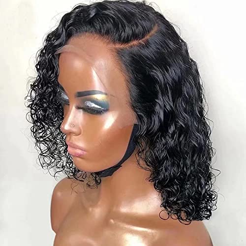 Short Bob Curly Hd Invisible Lace Front Wigs 13X6 Side Deep Part Human Hair Wigs For Black Woman Pre Plucked Brazilian Remy Hair Short Deep Wave Transparent Lace Wigs 150% Density 10inch