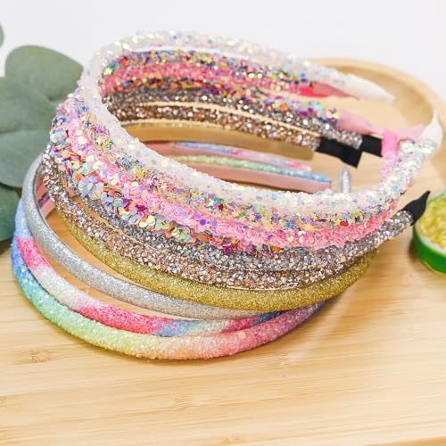 10PCS Glitter Headbands for Girls Rainbow Headbands Toddlers Kids Thin Sparkle Hair Band for Birthday Party Hair Accessories