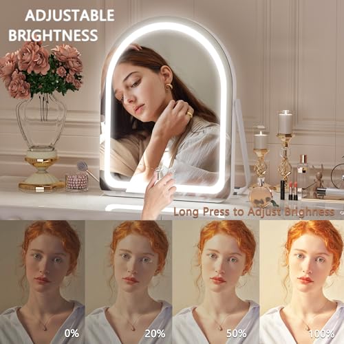 Hasipu Vanity Mirror with Lights, 11"¡¿ 14" Arched LED Makeup Mirror, Lighted Makeup Mirror with Lights, Smart Touch Control Dimmable 3 Modes Light 360¡ÆRotation White