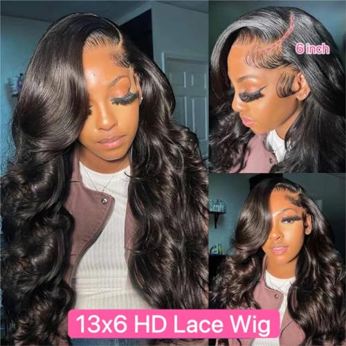 13x6 Lace Front Wigs Human Hair Body Wave Lace Front Wigs Human Hair 13x6 HD Lace Front Wigs Human Hair Glueless Wigs Human Hair Body Wave Frontal Wig for Black Women 180% Density (28inch)