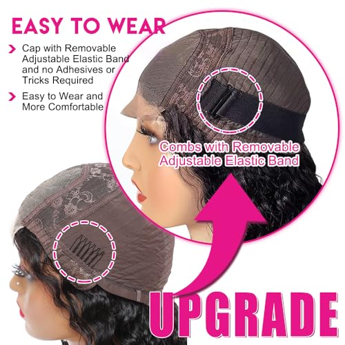 FIRIEYA Deep Wave Lace Front Wigs Human Hair Wigs for Black Women 180% Density 4X4 HD Transparent Lace Closure Human Hair Wigs for Black Women Glueless with Baby Hair Natural Color(26 Inch)