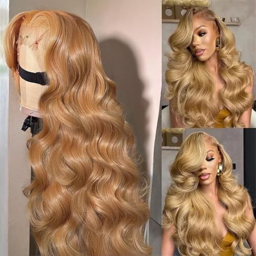 26 Inch Honey Blonde Wig Human Hair 200% Density Body Wave Lace Closure Wigs Human Hair Pre Plucked Glueless 5x5 HD Transparent Lace Closure Wigs Human Hair for Women