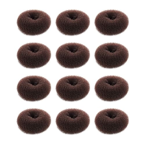 Hair Donut Set - 12 Pcs Crown Shapers for Short and Thin Hair, Kids Girls Women (Size S/ 2.3 Inch, Dark Brown)