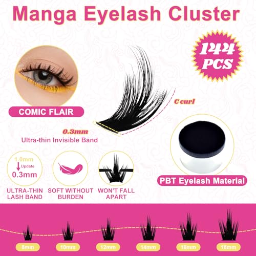 Lashes California Sunset Kit Manga Lash Clusters Kit 8-18mm Wispy Eyelash Clusters DIY Lash Spikes Waterproof Anime Extension 0.3mm Ultra-Thin Band Individual Cluster Eyelash Extensions Kit