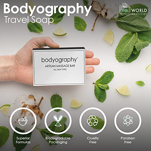 World Amenities Bodyography Blanc-Bulk Artisan Massage Bar|200 Count, 1.8 oz Vanilla White Tea, Mini Travel Size Toiletries 100% Recyclable Individually Boxed Hotel Amenities, for All Skin Types