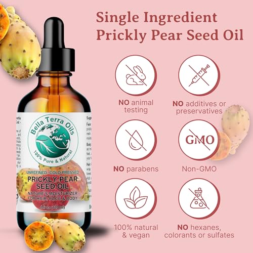 Bella Terra Oils - Prickly Pear Seed Oil 8 oz - Dive into the Richness of Cactus Oil, Bursting with Antioxidants & Minerals, Elevate Your Skin¡¯s Vitality