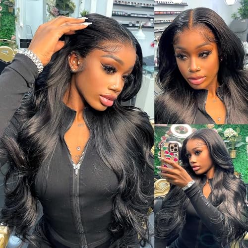13x6 Body Wave HD Lace Glueless Drawstring Wigs Human Hiar 200% Density Pre Plucked Pre Cut Ear to Ear Full Lace Closure Wear and Go Wig Pre Everything Bleached Knots 28 inches