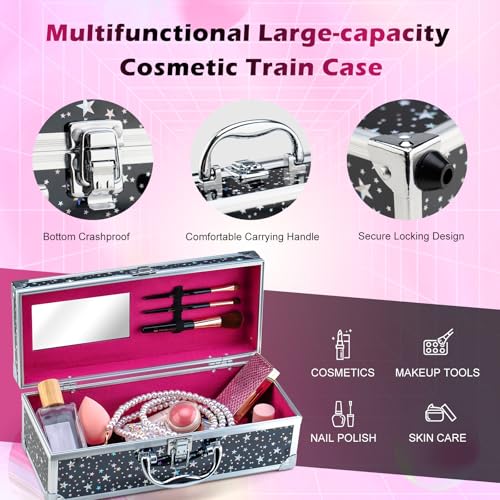Color Nymph Makeup Kit for Teen Girls, All-in-One Beginner Makeup Set with Eyeshadow, Blush, Highlighter, Bronzer, Contour, Lipsticks, Eyeliner, Brushes & Mirror in Train Case (Starry Black)