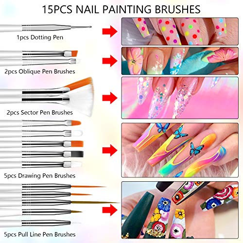 SAVILAND 36 Colors Gel Paint Kit: Solid Nail Art Gel Polish with 15 pcs Painting Drawing Nail Brushes for DIY Nails Art Design & Manicure Home Salon Use