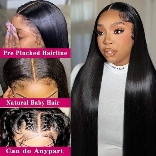 13x4 Lace Frontal Closure Straight Ear to Ear HD Lace Frontal Pre Plucked 20 Inch Brazilian Virgin Human Hair Frontals Free Part 150% Density Hair Extensions Natural Black