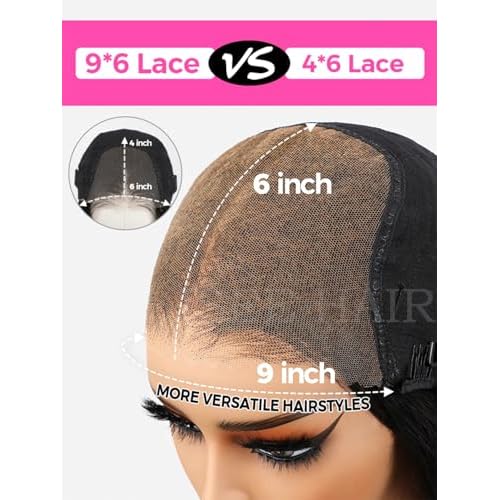 ISEE Glueless Wigs Human Hair Kinky Straight Pre Plucked Pre Cut, 9X6 M Cap HD Lace Closure 180% Density, No Glue, Reay to Wear Wig for Beginner, Natural Color (Kinky Straight, 18 Inch)
