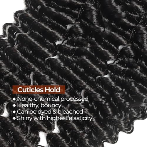 Deep Wave Bundles Human Hair Brazilian Virgin Hair Weave 4 Bundles Deep Curly 12A Grade Unprocessed Human Hair Extensions Natural Black 100g/pc 20 22 24 26 Inch
