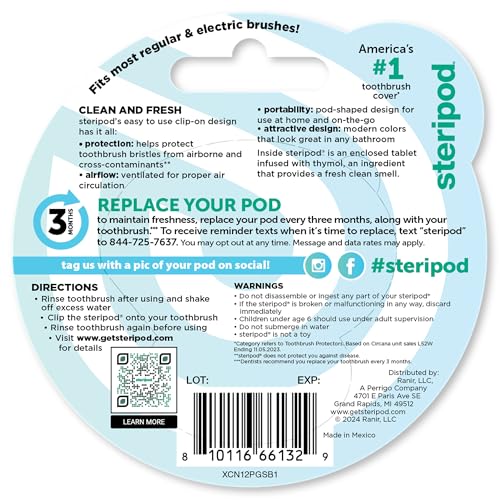 Steripod Clip-On Toothbrush Protector, Keeps Toothbrush Fresh and Clean, Fits Most Manual and Electric Toothbrushes, 1 Count