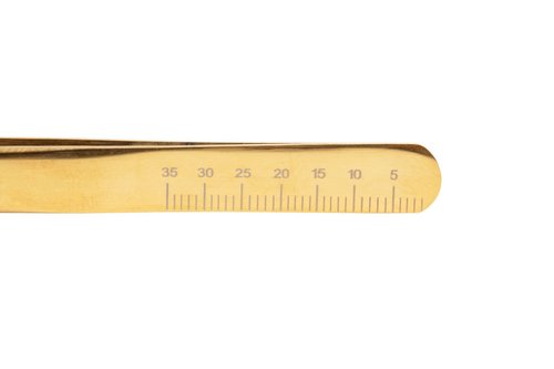 GEM Volume Boot Lash Tweezer by SoCal Beauty – Gold Precision Eyelash Tweezer for Eyelash Extensions with mm Measurement – Professional Tweezers for Eyelash Extension & Volume Fan