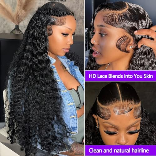 Lemoda 13x6 Lace Front Wigs Human Hair Water Wave Wig 12 Virgin Human Hair 180% Density Deep Wave Frontal Wig for black Women 28 inch