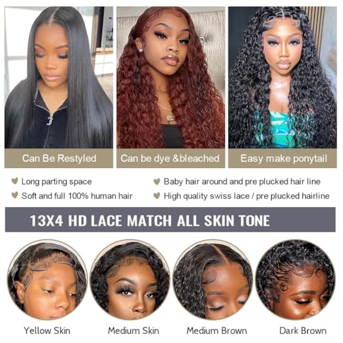 24 Inch Deep Wave Lace Front Wigs Human Hair 13x4 Lace Front Wigs Human Hair Pre Plucked Brazilian Curly Humanhair Wig 200 Density Glueless Frontal Wig