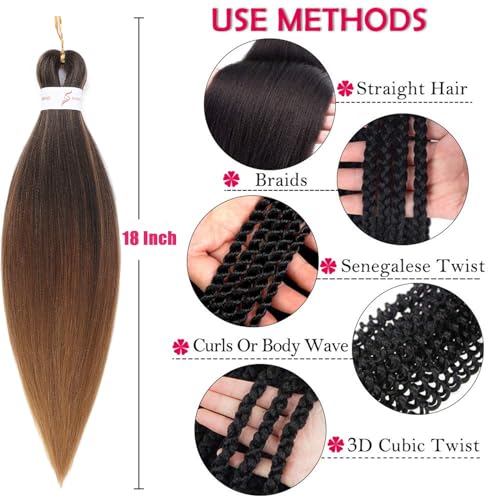 Ombre Braiding Hair Pre stretched 18 Inch 8 Packs Pre stretched Braiding Hair For Twist Long Yaki Texture Professional Synthetic Hair Extension Itch Free Hot Water Setting(18", T1B/30/27#)