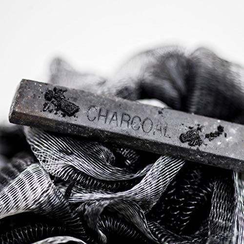 Loofah Back Scrubber for Shower | Bamboo Charcoal Fiber Infused | Loufas for Men & Women | Includes 1 Long Handled Shower Sponge, 1 Bath & Shower Luffa Pouf & 1 Hook to Hang Stuff (Slate Grey)