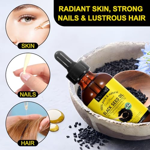 Black Seed Oil - 100% Virgin Cold Pressed Premium Black Seed Oil, Omega 3 6 9 Antioxidant, Immune Boost, Joints, Skin & Hair, Glass Bottle 2.02 fl oz
