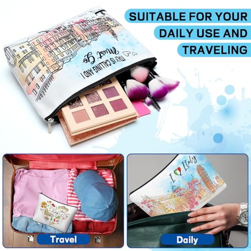 Kacctyen 4 Pack Italy Travel Gifts Cosmetic Bag for Women City Theme Makeup Bag with Zipper Italian Souvenir Gifts for Italy Lovers Travellers Women Girls