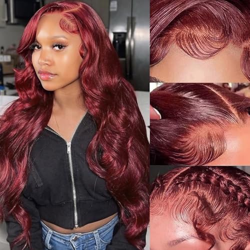 Reddish Brown Lace Front Wigs Human Hair 13x4 HD Body Wave Lace Front Wig Pre Plucked 180 Density Lace Frontal Wigs 33# Color Brown Auburn Human Hair Wig for Women 26 Inch