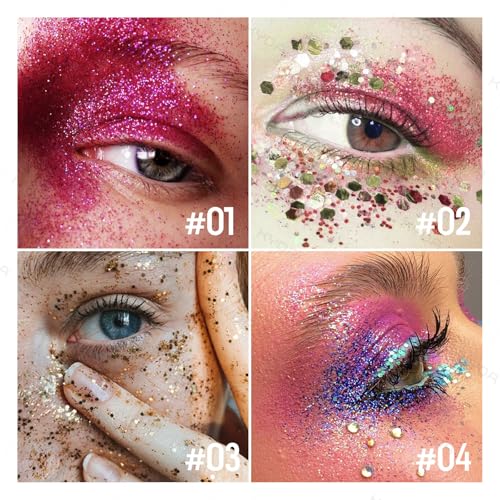 KYDA Body Glitter Stick, Chunky Glitter Gel for Face Body Hair, Sparkling Holographic Mermaid Sequins Paint, Waterproof Multiuse Makeup Glitter Gel, Blue