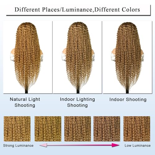 Honey Blonde Wig Human Hair 27#Color Deep Wave Lace Front Wig Human Hair Pre-Plucked Curly Blonde 13x6 HD Lace Front Wig 180% Density For Women(starxiu)