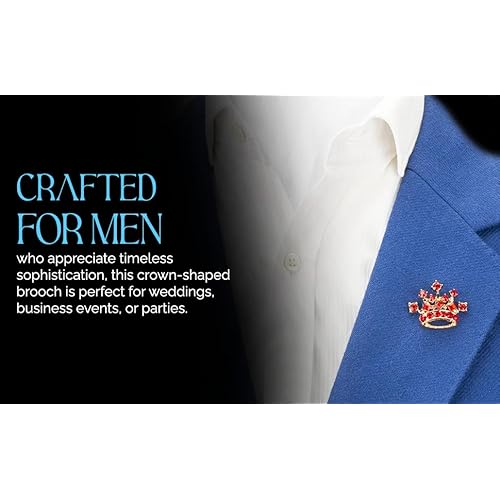 Knighthood Golden Crown with Red Stone Detailing Lapel Pin Brooch Shirt Stud for Men Crystal Brooch