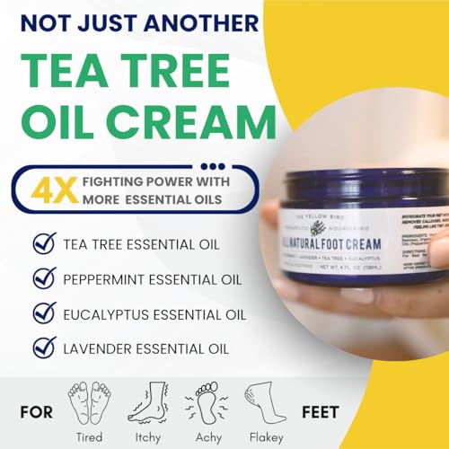 Yellow Bird Foot Cream ? Hydrating Tea Tree Oil Foot Balm with Essential Oils. Natural Athletes Foot Treatment. Moisturizing Cracked Feet Repair & Callus Remover. Made In USA - 2 oz