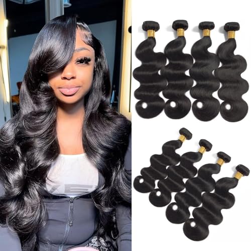 16A Human Hair Bundles 18 20 22 24 Inch Body Wave Bundles Human Hair 400g Brazilian Virgin Body Wave 4 Pieces Deals Brazilian Quick Weave Extensions Wet and Wavy Extensions Natural Black