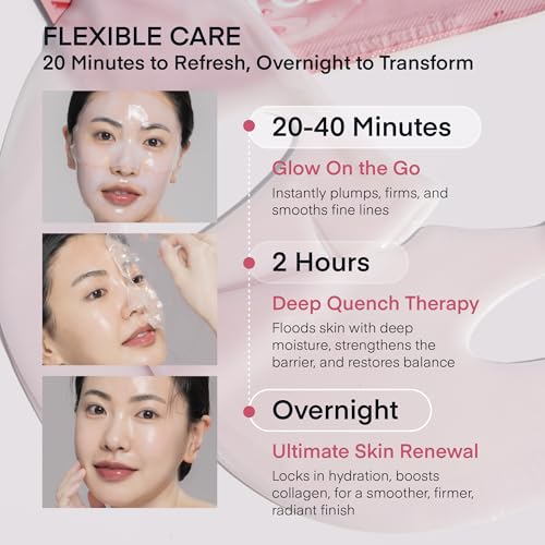 Terez & Honor Collagen Face Mask Overnight - 8 ea x 33g 100 Dalton Ultra Low Bio Collagen Gel Mask for Glass Glow Skin, Deep Hydration, Wrinkle, Fine Lines, Pore, Elasticity & Firming, Korean Skincare