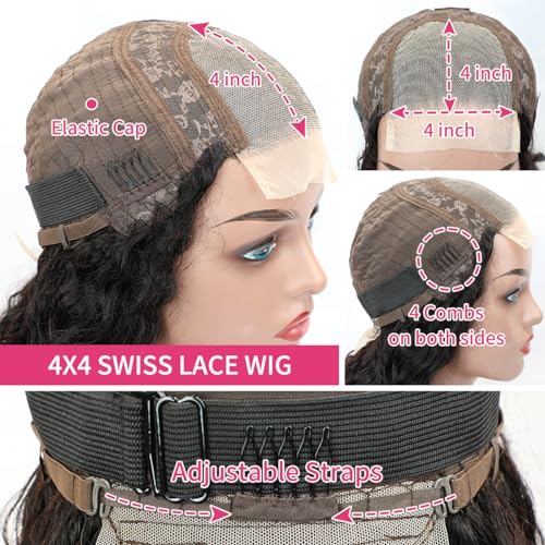 LICHANG 30 Inch Deep Wave Lace Front Wigs Human Hair 4x4 Transparent Lace Closure Wet and Wavy Wigs for Black Women Pre Plucked Human Hair Wig with 180% Density Nature Color