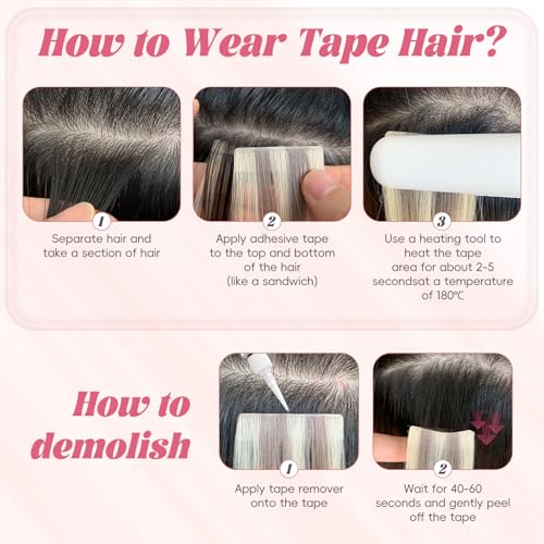 Professional Invisible Tape Hair Human Hair Extensions 100% Remy Hair #613/18 Brown Light Brown Mix Blonde 20inch 50G/20s Tape in Extension Premium Human Hair Extensions Tape in Adhesive