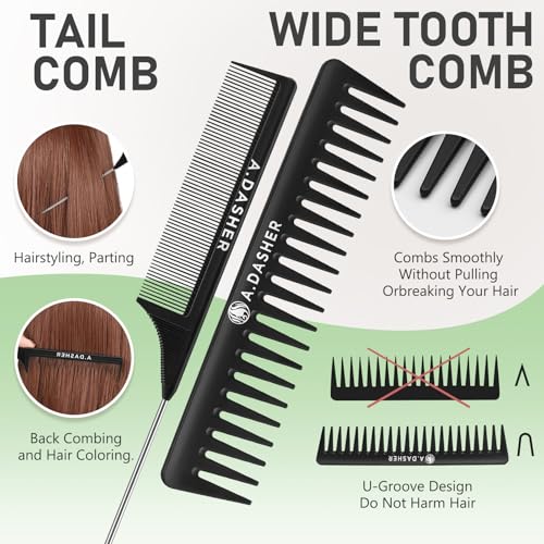 4Pcs Paddle Hair Brush Set, Detangler Brush and comb-Detangling Hairbrush for Wet Dry Long Thick Thin Curly Natural Hair(Black)