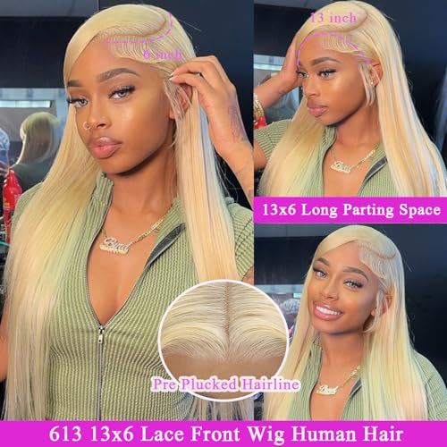 Straight Wigs Human Hair 613 13x6 Lace Front Wig Human Hair Blonde Wig for Women 180% Density 24 Inch, Natural Shine, Pre Plucked with Invisible Hairline, No Tangle, Beginner-Friendly Install