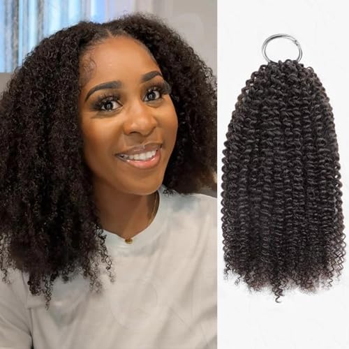 QVR Crochet Braiding Human Hair Bulk Pre Looped Afro Kinky V Bulk for Kinky Twist Ombre 24 inch 56 Gram Per Pack Natural Black Color
