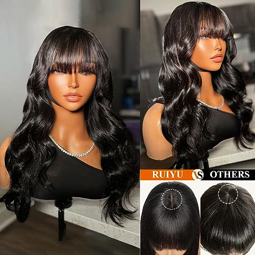 Ruiyu Body Wave Wig with Bangs 2x4 Lace 180% Density Front Wigs for Black Women Human Hair 100% Brazilian Human Hair 22 Inch