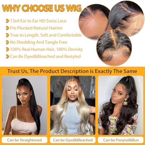 Body Wave Lace Front Wigs Human Hair 13x4 HD Transparent Lace Frontal Wigs Human Hair for Women Brazilian Virgin 180 Density Glueless Wigs Human Hair Pre Plucked with Baby Hair Natural Black 30 Inch