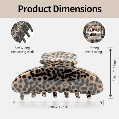 Large Hair Claws Clips, Hair Clips for Women, Acetate Claw Clips Hold Non-Slip, 4.33¡°Jaw Clip Big Barrettes Stylish Hair Accessories for Thick/Nomal/Thin Curly Hair, 2Pack (Black Brown)